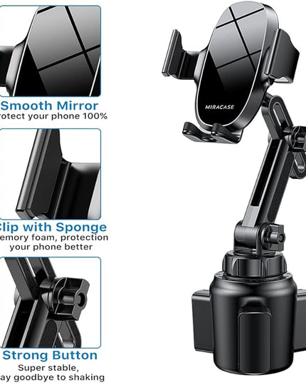 Miracase Cup Phone Holder for Car, [Upgraded Version] Adjustable Long Neck Car Cup Holder Phone Mount Cradle Friendly Compatible with iPhone Samsung Google and All Smartphones, Light Blue