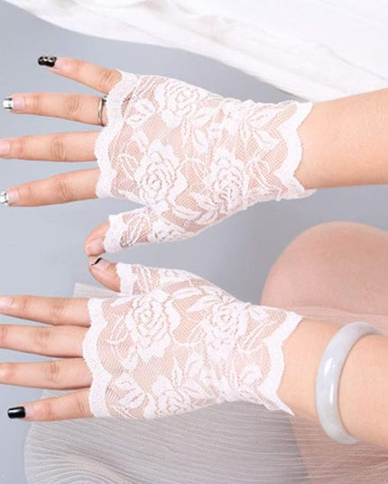 Women's Short Lace Gloves Fingerless for Driving Wedding Wrist Length Bridal Prom Gloves