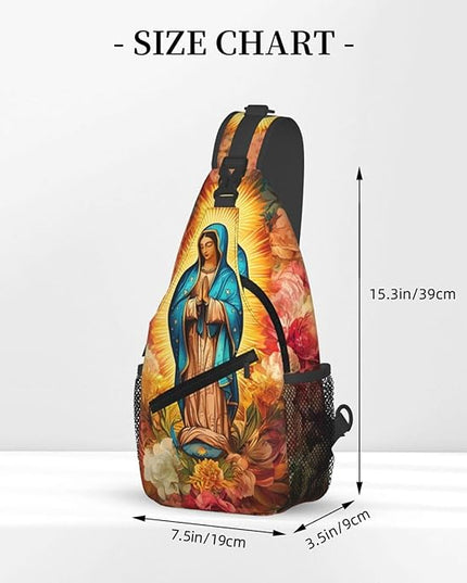 Our Lady of Guadalupe Sling Bag Crossbody Bags Clovers Chest Bag for Travel Hiking for Men Women Flower Mary 12