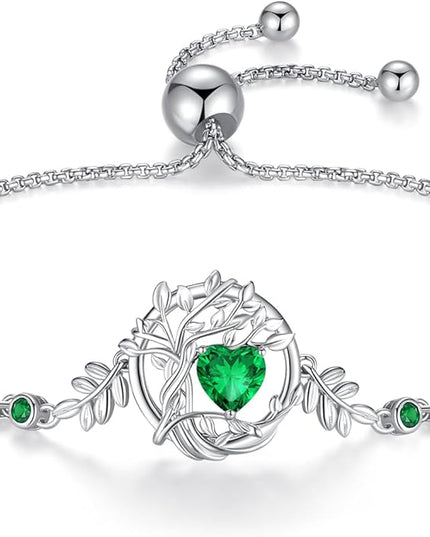 FANCIME Tree of life Birthstone Bracelet for Women Sterling Silver Tree Jewelry Birthstone Charm Bracelet Gemstone Anniversary Birthday Christmas Gifts for Wife Mom Her