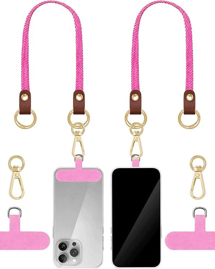 Stretchy Phone Lanyard Tether, 2 Pack Phone Leash Anti-theft Phone Strap for Anti-drop Outdoor Hiking Cycling Climbing Universal for Most Cell Phones, Pink