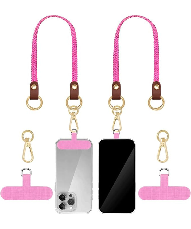 Stretchy Phone Lanyard Tether, 2 Pack Phone Leash Anti-theft Phone Strap for Anti-drop Outdoor Hiking Cycling Climbing Universal for Most Cell Phones, Pink
