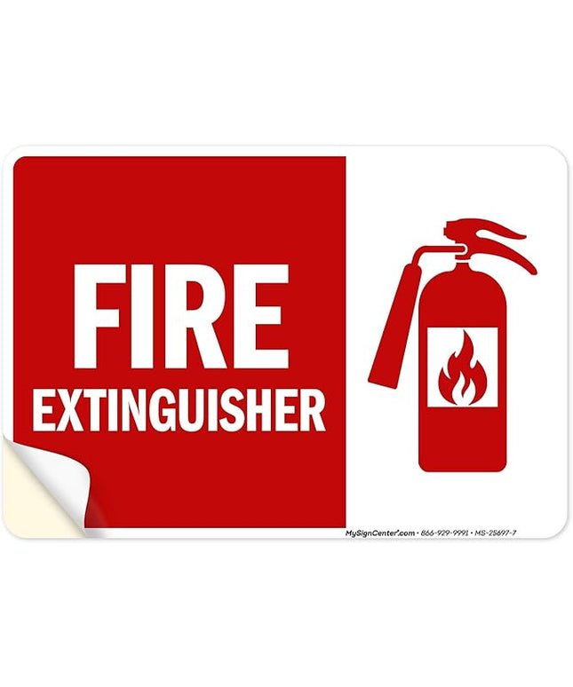 Fire Extinguisher Graphic Sign, 10x7 Inches, 4 Mil Vinyl Decal Stickers Weather Resistant, Made in USA by My Sign Center