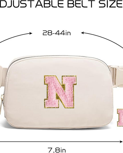 Gitus Belt Bag Fanny Pack Crossbody Bags with Initial Letter Patch Cute Stuff Birthday Gifts for Teenager Girls Trendy Preppy Stuff for Teen Girls(Beige-N)