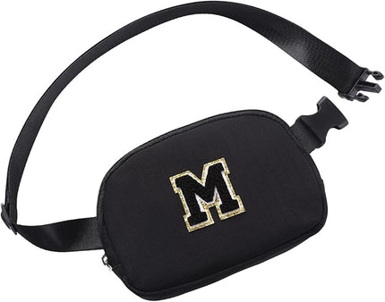 Glratn Initial Letter Belt Bag Crossbody Bags Fanny Pack For Girls，Birthday Gifts for 6 7 8 9 10 11 12 13 14 15 Year Old Girls,Purse for Kids,Cute Teen Trendy Stuff Travel Essentials.（Black-M）