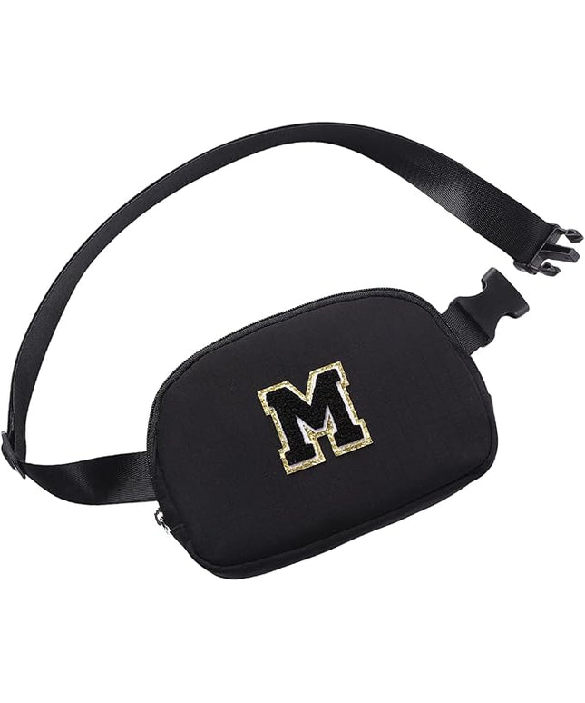 Glratn Initial Letter Belt Bag Crossbody Bags Fanny Pack For Girls，Birthday Gifts for 6 7 8 9 10 11 12 13 14 15 Year Old Girls,Purse for Kids,Cute Teen Trendy Stuff Travel Essentials.（Black-M）