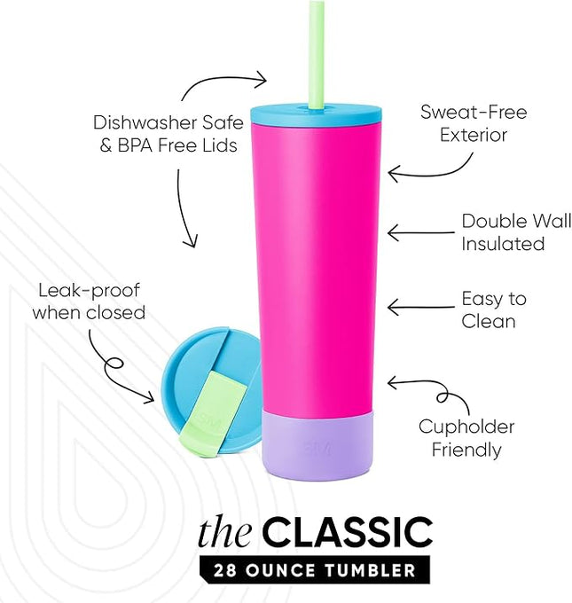 Simple Modern Insulated Tumbler with Lid, Straw, & Boot | Iced Coffee Cup Reusable Stainless Steel Water Bottle Travel Mug | Gifts for Women Men Her Him | Classic Collection | 28oz | 80s Mix