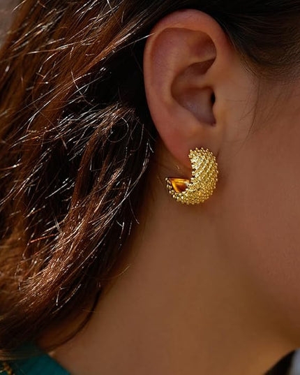 18K Gold Plated Chunky Hoop Earrings for Women Fashion Thick Gold Hoops Set Jewelry for Birthday Christmas Gifts