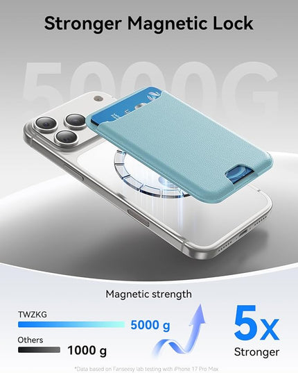 TWZKG for MagSafe Wallet, 3 Card Holder, Slim Magnetic Phone Wallet for iPhone 17/16/15/14/13/12 Pro Max Plus Air Series,RFID Blocking Vegan Leather,SkyBlue