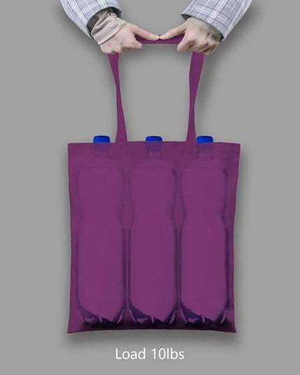 TOPDesign 6-Pack Economical 16"x15" Purple Cotton Tote Bag, Lightweight Medium Reusable Grocery Shopping Cloth Bags, Suitable for DIY, Advertising, Promotion, Gift, Activity