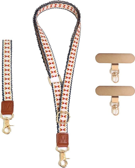 LEMEDE Phone Charm Lanyard, Gold Buckle Adjustable Crossbody and Wrist Strap with 2pcs 360-Degree Rotatable Phone Pad