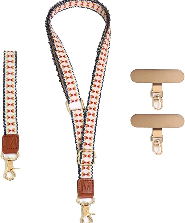 LEMEDE Phone Charm Lanyard, Gold Buckle Adjustable Crossbody and Wrist Strap with 2pcs 360-Degree Rotatable Phone Pad