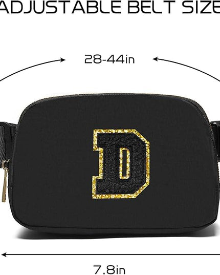 Gitus Belt Bag Fanny Pack Crossbody Bags with Initial Letter Patch Gifts for Wife Older Women Mother Coworker Bridesmaid Anniversary Travel Gifts Beach Gifts (Black-D)