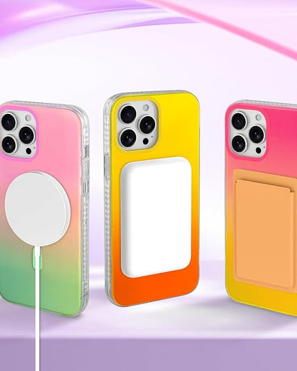 Aesthetic Case for iPhone 12 & 12 Pro Case for Women Girls, Compatible with Magsafe, Cute Girly Trendy Glitter Sparkly Rainbow Magnetic Protective Phone Cover, Matt Iridescent Yellow & Orange