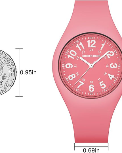 GOLDEN HOUR Waterproof Sports Analog Unisex Watches for Nurse Medical Professionals, Students - Military Time Glowing Easy to Read Dial, Jelly Silicone Strap
