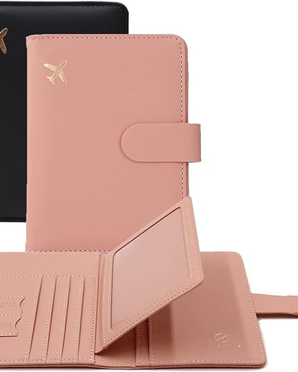 Melsbrinna Rfid Passport Holder for Travel women/Men, Cute Passport Wallet Rfid Blocking Card Slots, Rfid Passport Cover/CaseTravel Wallet, Passport Book Holder (2, Black pink)