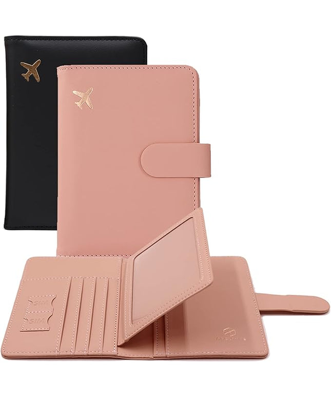 Melsbrinna Rfid Passport Holder for Travel women/Men, Cute Passport Wallet Rfid Blocking Card Slots, Rfid Passport Cover/CaseTravel Wallet, Passport Book Holder (2, Black pink)