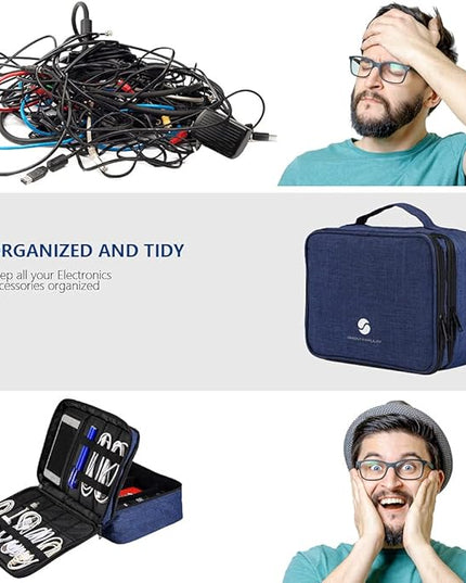 ORIENT FAMULAY Travel Electronics Organizer, Waterproof Cable Organizer Bag for Electronic Accessories Double Layer Large Shockproof Cable Storage Bag for Cord, Power Bank, Tablet(Up to iPad 11 inch) - Royal Blue