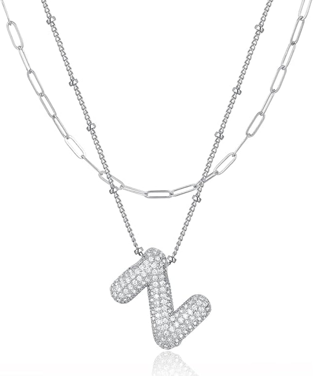 LUCA SMITH Initial Necklaces for Women, Dainty Balloon Bubble Letter, Name Letter Alphabet Pendant Layered Choker Chain Jewelry Gift