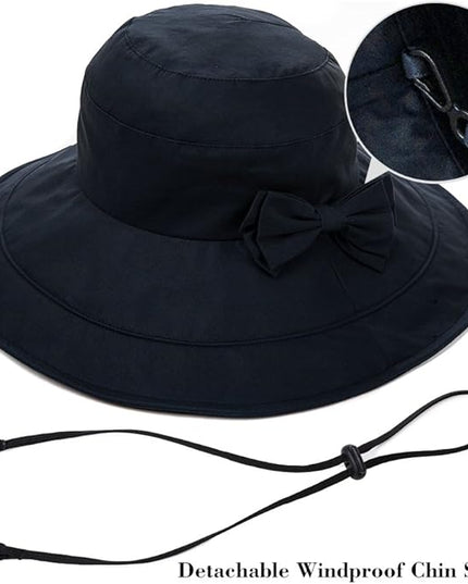 Comhats Packable Summer Cotton Sun Hat Bucket for Women UV Protection Wide Brim Beach Gardening Travel 54-64CM