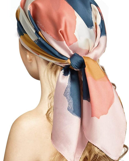 kcctoo 27.5" Mulberry Silk Feeling Head Scarf Women's Fashion Square Neck Satin Scarfs for Bag Hair Scarves Gift