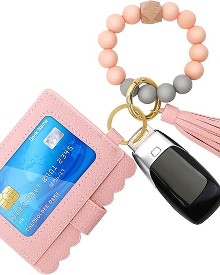 Wristlet Keychain for Women Silicone Key Ring Bracelet Wristlet Wallet Bracelet Keychain Card Holder Keyring