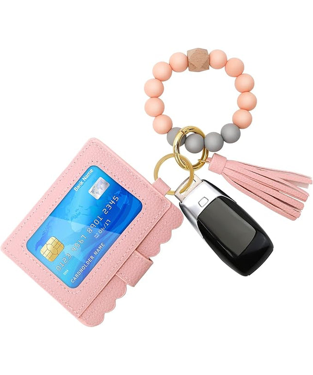 Wristlet Keychain for Women Silicone Key Ring Bracelet Wristlet Wallet Bracelet Keychain Card Holder Keyring