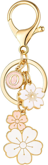 SELOVO Initial Keychain Flower Charms for Key Cute Pink Letter Keyring for Backpack