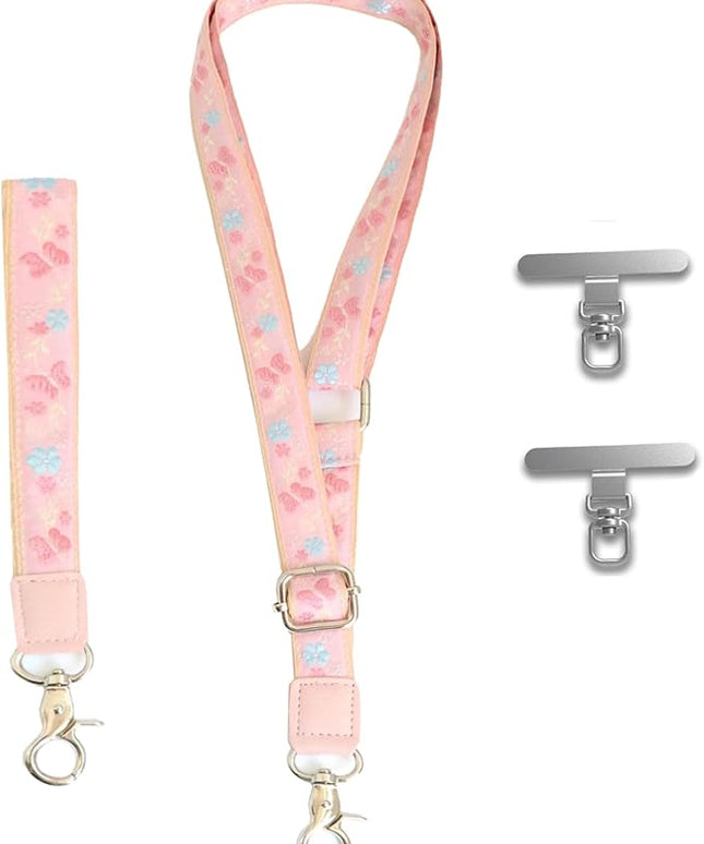 LEMEDE Wrist Keychain and Adjustable Phone Lanyard, Silver Hook Phone Crossbody Strap with 360° Rotating Phone Pads