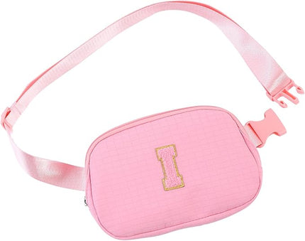 Glratn Initial Letter Fanny Pack for Girls,Patch Belt Bag,Toddler Crossbody Bags，Gifts for 3 4 5 6 7 8 9 10 11 12 Year Old Teens Kids,Christmas Graduation Gifts for Teen Girls.(Pink-I)