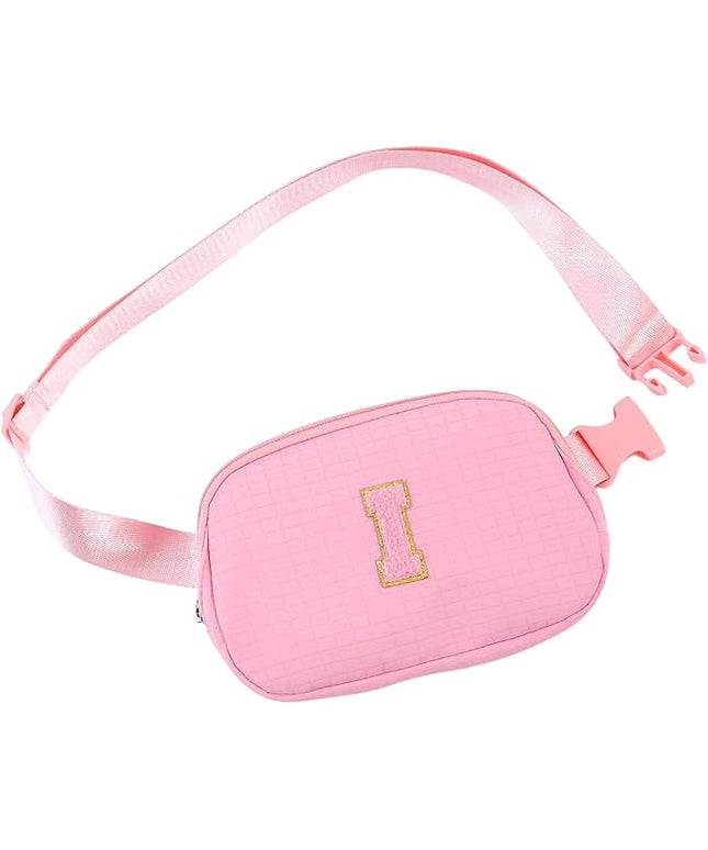 Glratn Initial Letter Fanny Pack for Girls,Patch Belt Bag,Toddler Crossbody Bags，Gifts for 3 4 5 6 7 8 9 10 11 12 Year Old Teens Kids,Christmas Graduation Gifts for Teen Girls.(Pink-I)