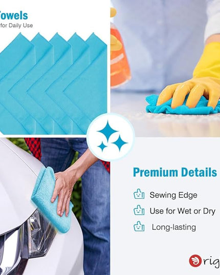 Orighty Microfiber Cleaning Cloth, 12 Pack Microfiber Towels for Cars, Highly Absorbent Car Cleaning Supplies, Lint Free Cloths Clean Rags for Car Care, House, Kitchen, 12x12 inch, Blue