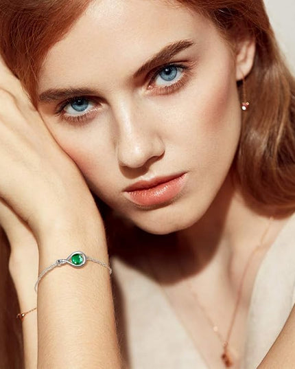 FANCIME Love Bracelet 925 Sterling Silver Infinity Birthstone Bracelets for Women Fine Jewelry Birthday Christmas Gifts for Her Mom Wife, Chain Length 6.7"+1.2" Extend