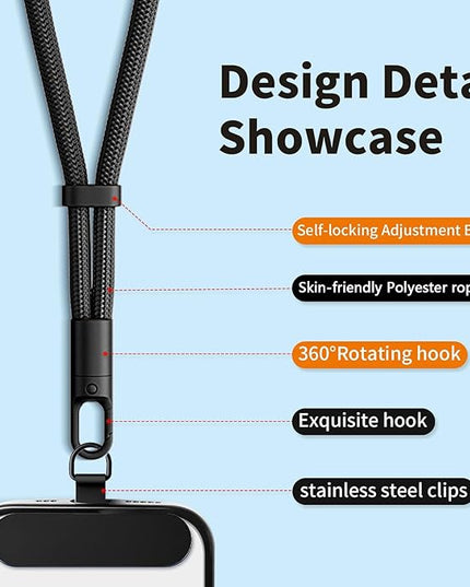 Phone Lanyard 2 Pcs - 1 Phone Wrist Strap, 1 Adjustable Crossbody Cell Phone Lanyard, 2 Metal Pads and 360° Rotating Metal Clips - Skin-Friendly, Universal for Most Phone cases (Dark Purple)