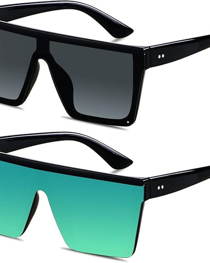 LYZOIT Square Oversized Sunglasses for Women Men Big Flat Top Fashion Shield Large UV Protection Rimless Shades