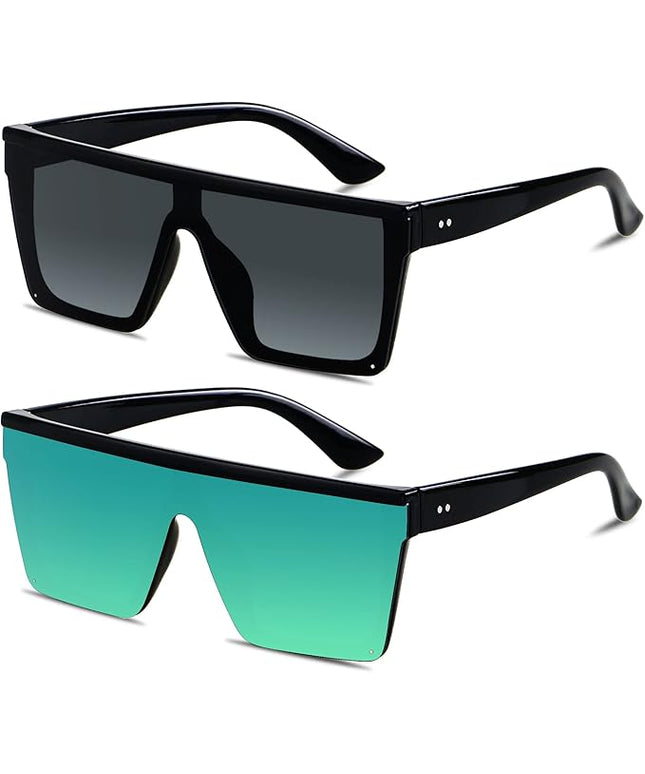 LYZOIT Square Oversized Sunglasses for Women Men Big Flat Top Fashion Shield Large UV Protection Rimless Shades
