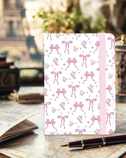 Pink Bow Ties Leather Passport Holder Cover Butteryfly Travel Wallet Passport Case with Credit Card Slots for Women Men Travelling Essentials for Flying
