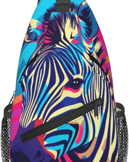 Animal Face Sling Bag Crossbody Bags Chest Bag Backpack for Travel Running and Hiking for Men Women Colorful Zebra
