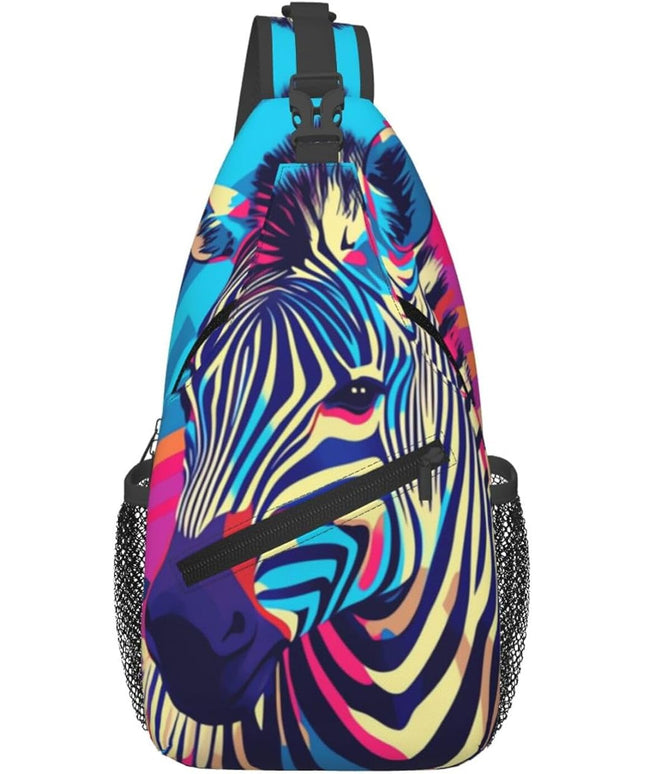 Animal Face Sling Bag Crossbody Bags Chest Bag Backpack for Travel Running and Hiking for Men Women Colorful Zebra