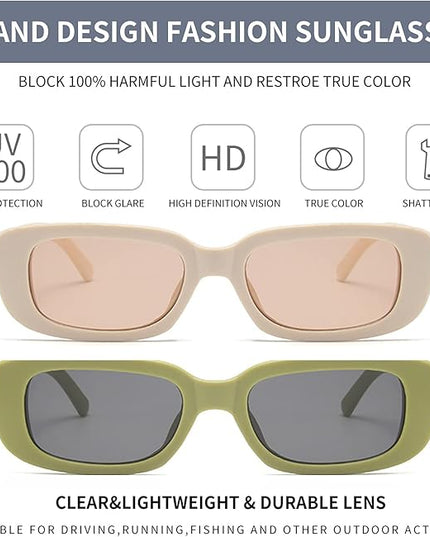 Dollger Rectangle Sunglasses for Women Men Trendy Retro Fashion Sunglasses UV 400 Protection Square Fram