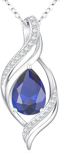 Birthstone Necklace gift for Women S925 Sterling Silver Teardrop with Cubic Zirconia- Birthday Jewelry gift for her, Girlfriend, Wife, Mom on Birthday, Anniversary
