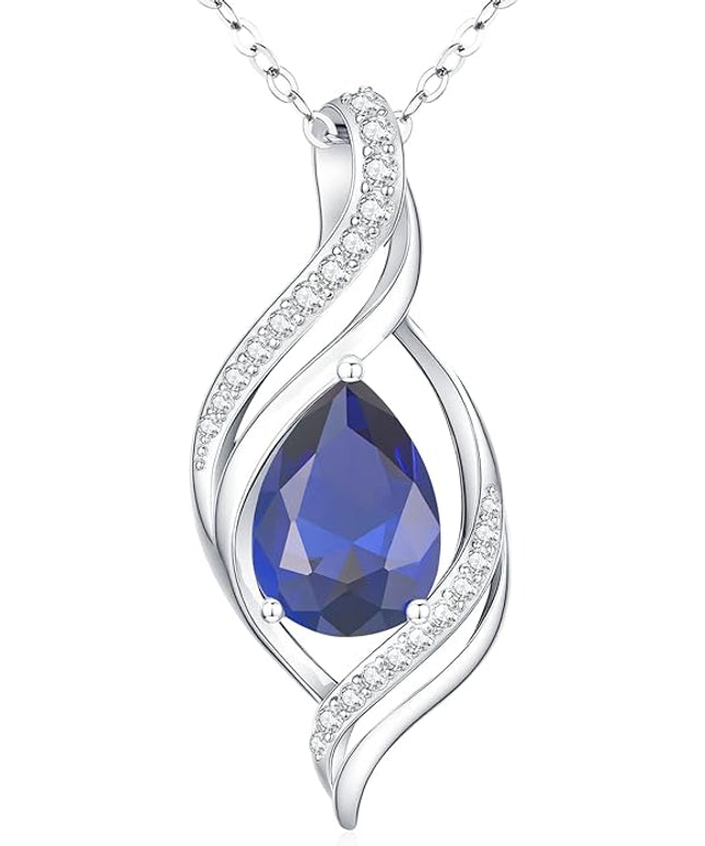 Birthstone Necklace gift for Women S925 Sterling Silver Teardrop with Cubic Zirconia- Birthday Jewelry gift for her, Girlfriend, Wife, Mom on Birthday, Anniversary