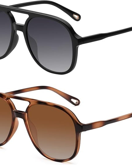 YDAOWKN Retro Square Aviator Sunglasses for Womens Mens Vintage 70s Double Bridge Sun Glasses