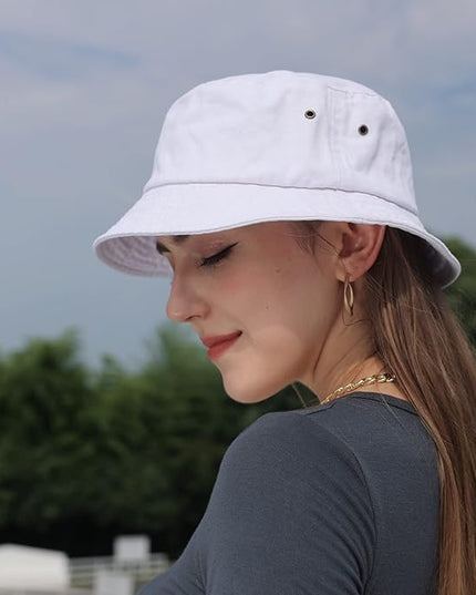 kozinu Washed Cotton Bucket Hats Packable Summer Outdoor Cap Travel Beach Sun Hat Plain Colors for Men Women