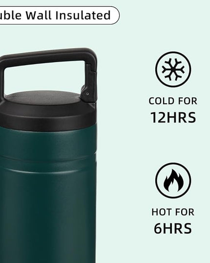 BJPKPK Insulated Water Bottle with 2 Lids,20 oz Double Wall Stainless Steel Vacuum Tumbler Travel Coffee Mug,Wide Mouth Thermal Cup,Dark Green