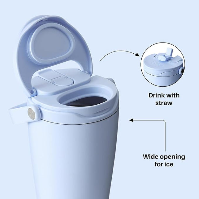 BOTTLE BOTTLE Insulated Tumbler with Handle & Straw Lid, 30oz Stainless Steel Leak-Proof Water Bottle for Hot & Cold Drinks, Add Ice Without Unscrewing, BPA-Free for Travel, Sports, Office(Blue)