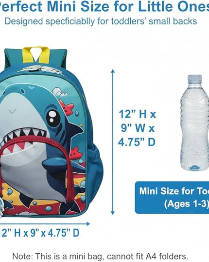 Kids Backpack for Boys and Girls, Kindergarten School Bag with Chest Strap (Blue Shark, 12 Inch)