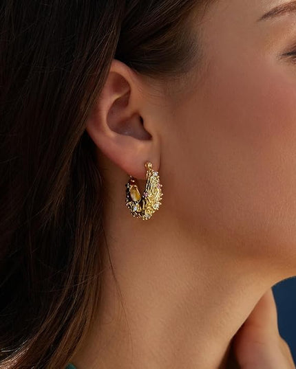 18K Gold Plated Chunky Hoop Earrings for Women Fashion Thick Gold Hoops Set Jewelry for Birthday Christmas Gifts