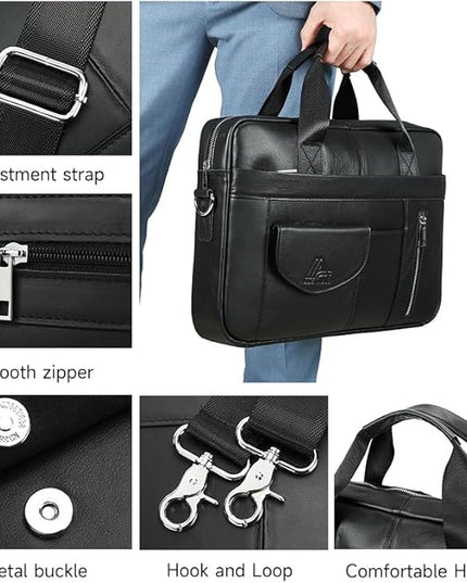 Genuine Leather Business Briefcase Laptop Handbag, Crossbody, Premium Quality, Spacious Design, Versatile Carrying Options