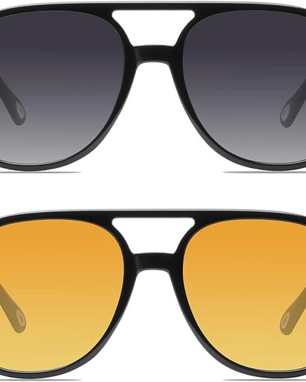 YDAOWKN Retro Square Aviator Sunglasses for Womens Mens Vintage 70s Double Bridge Sun Glasses